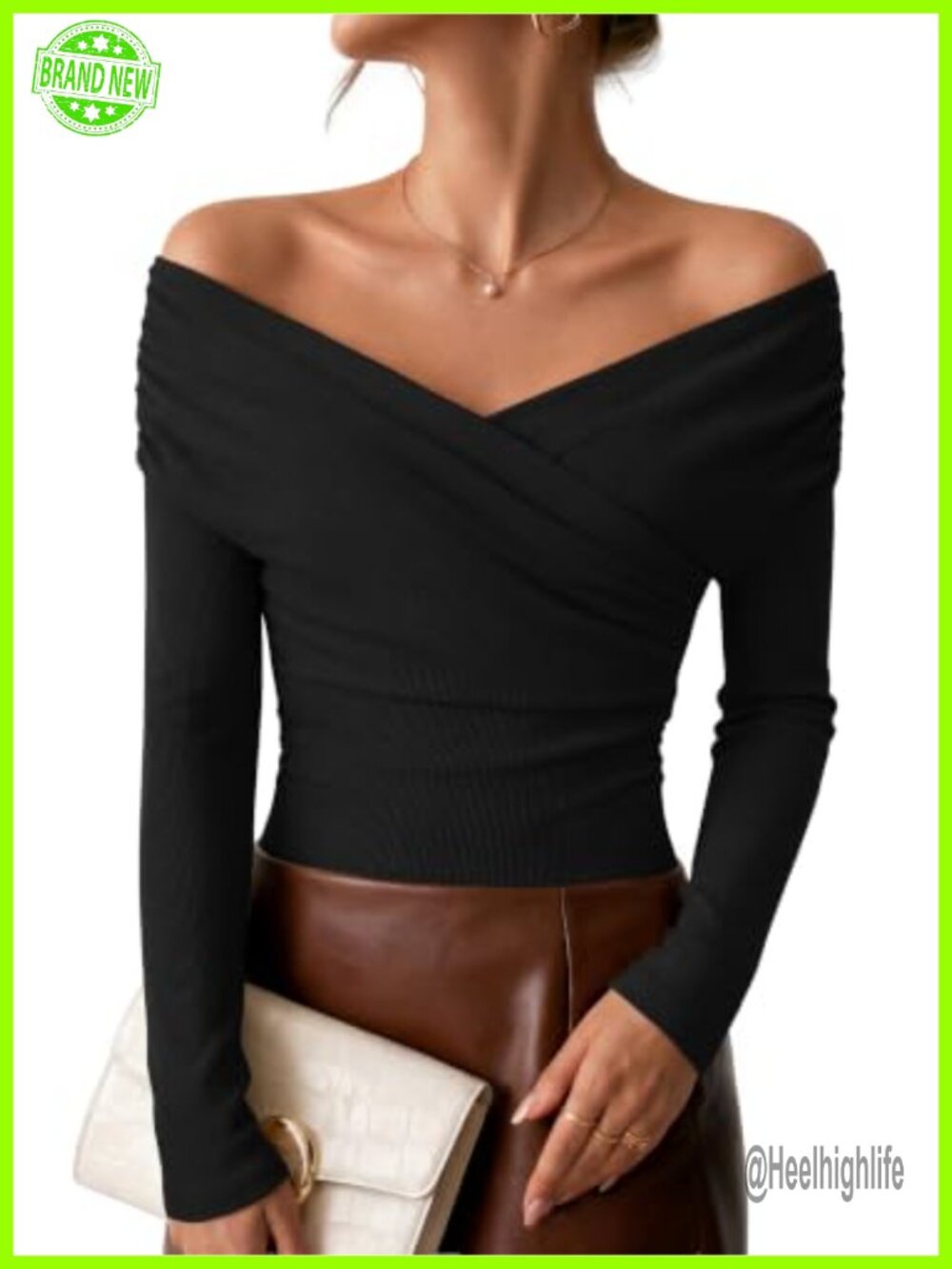Womens Long Sleeve Off Shoulder Wrap Y2K Going Out Crop Top Fall